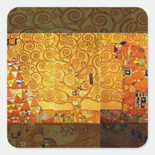 Gustav Klimt Livets träd: Art nouveau Symbolist Fyrkantigt Klistermärke
