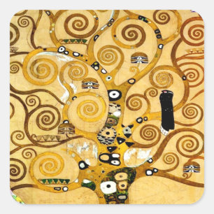 Gustav Klimt Livets träd: Art nouveau Symbolist Fyrkantigt Klistermärke