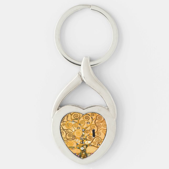 Gustav Klimt Livets träd Twisted Heart Silverfärgad Nyckelring (Framsidan)