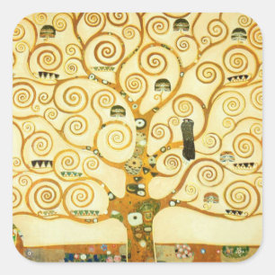 Gustav Klimt Livets träd Vintagen Art nouveau Fyrkantigt Klistermärke