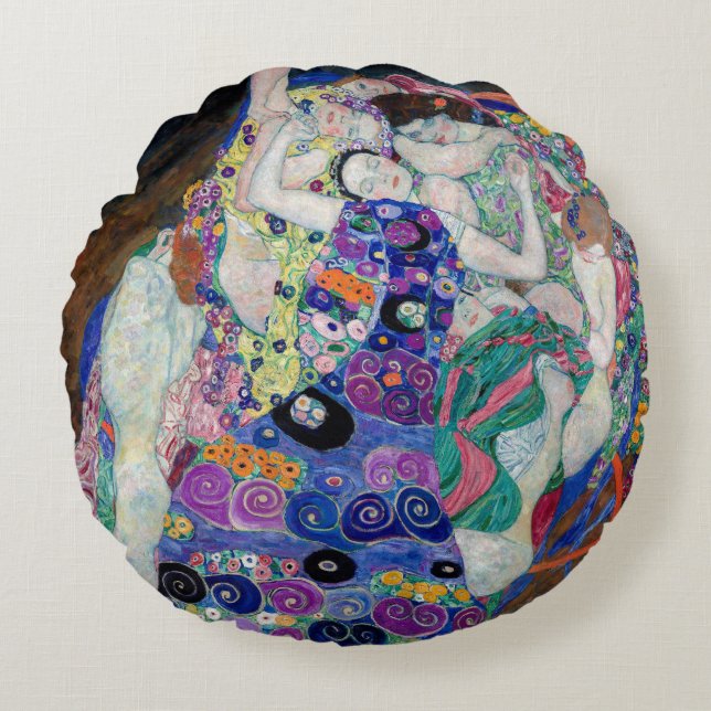 Gustav Klimt målar Junggin Rund Kudde (Framsidan)