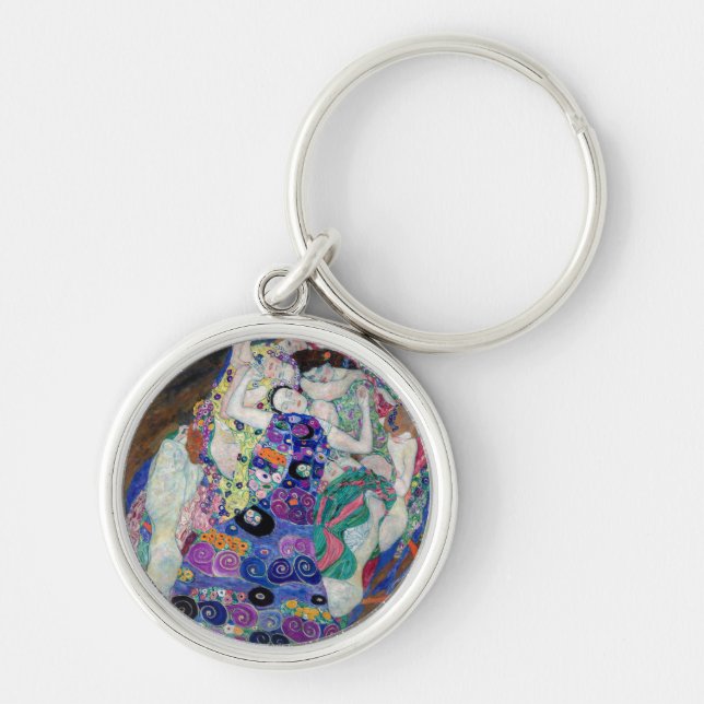 Gustav Klimt målar Junggin Rund Silverfärgad Nyckelring (Framsidan)