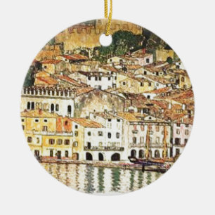 Gustav Klimt - Malcesine på sjön Garda Julgransprydnad Keramik
