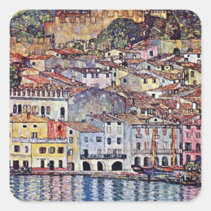 Gustav Klimt - Malcesine vid Gardasjön Italien Fyrkantigt Klistermärke
