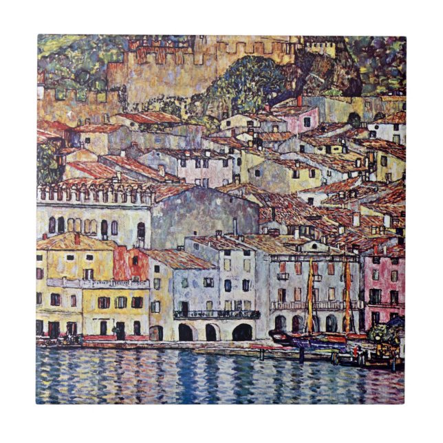 Gustav Klimt - Malcesine vid Sjö Garda-Italien Kakelplatta (Framsidan)