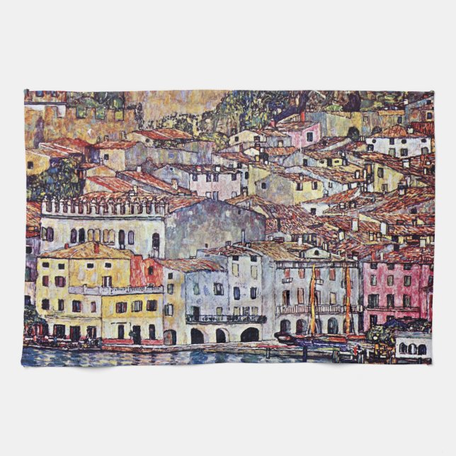 Gustav Klimt - Malcesine vid Sjö Garda-Italien Kökshandduk (Horisontell)