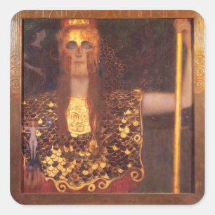 Gustav Klimt Minerva Pallas Athena Stickers Fyrkantigt Klistermärke