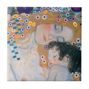 Gustav Klimt - Mor och Child Kakelplatta