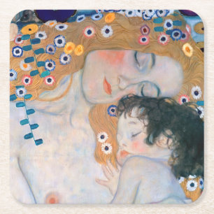 Gustav Klimt - Mor och Child Underlägg Papper Kvadrat