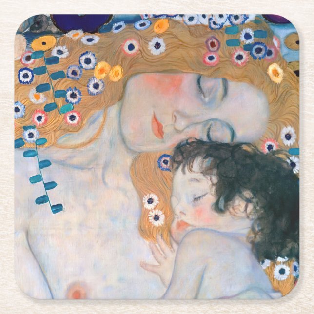 Gustav Klimt - Mor och Child Underlägg Papper Kvadrat (Framsidan)