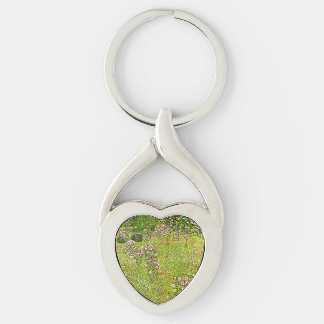 Gustav Klimt Orchard med Ro Twisted Heart Silverfärgad Nyckelring (Framsidan)