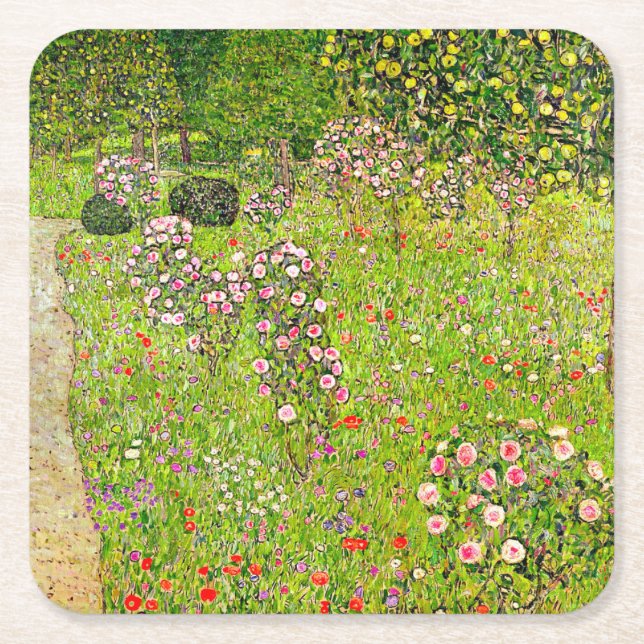 Gustav Klimt Orchard med Ro Underlägg Papper Kvadrat (Framsidan)