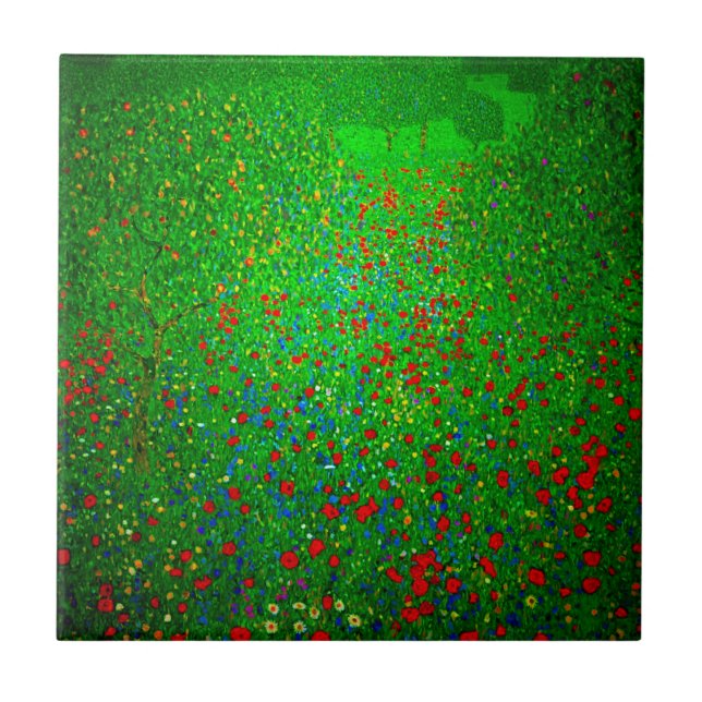 Gustav Klimt Poppy Fält Kakelplatta (Framsidan)