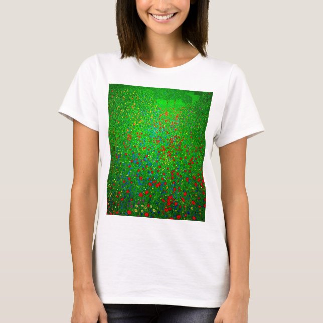 Gustav Klimt Poppy Fält T Shirt (Framsida)