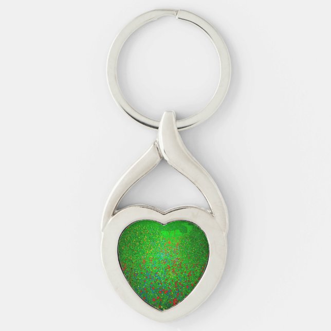 Gustav Klimt Poppy Fält Twisted Heart Silverfärgad Nyckelring (Framsidan)