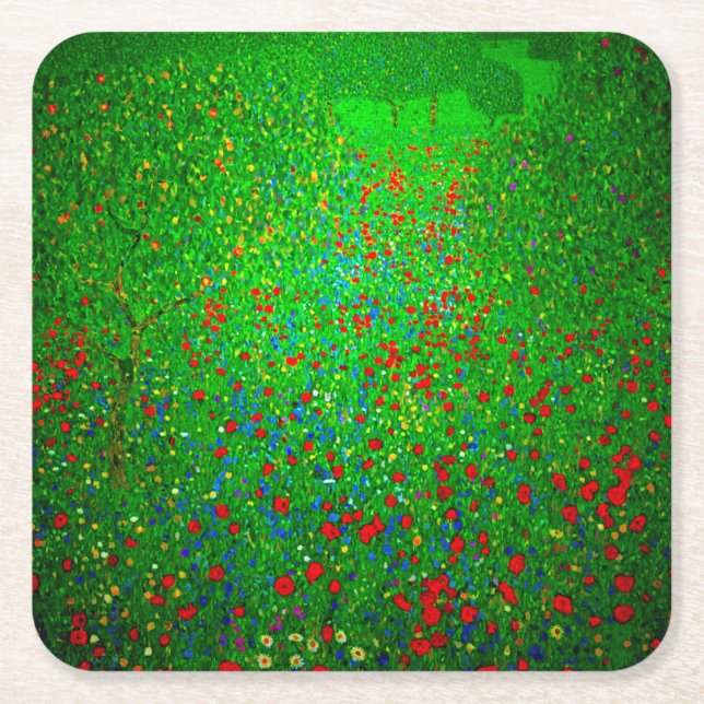 Gustav Klimt Poppy Fält Underlägg Papper Kvadrat (Framsidan)