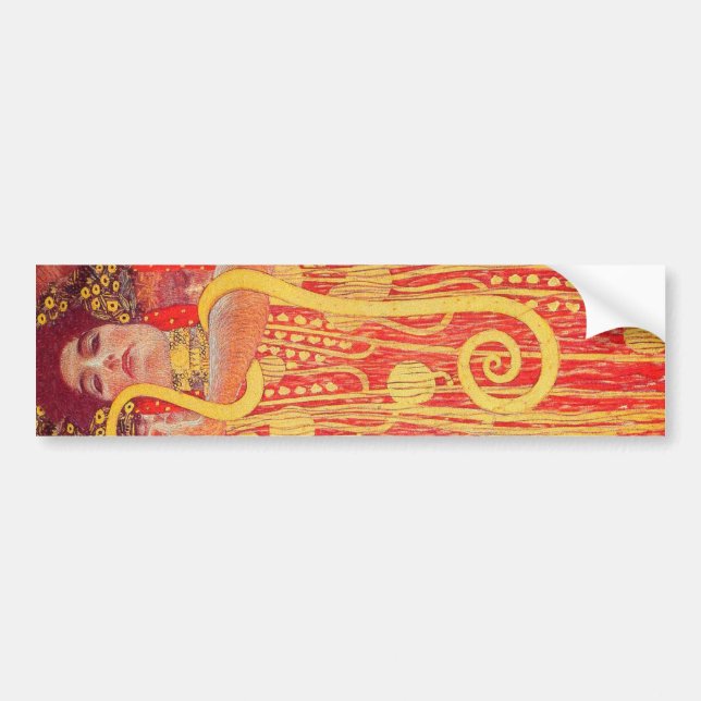 Gustav Klimt Red Woman Guld Snake Painting Bildekal (Framsidan)