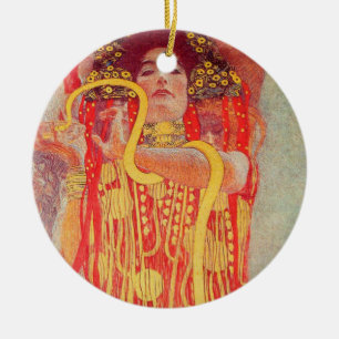 Gustav Klimt Red Woman Guld Snake Painting Julgransprydnad Keramik