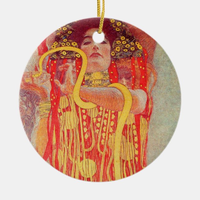 Gustav Klimt Red Woman Guld Snake Painting Julgransprydnad Keramik (Framsidan)