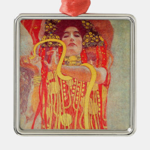 Gustav Klimt Red Woman Guld Snake Painting Julgransprydnad Metall