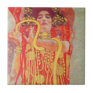 Gustav Klimt Red Woman Guld Snake Painting Kakelplatta
