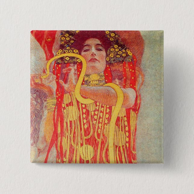 Gustav Klimt Red Woman Guld Snake Painting Knapp (Framsida)