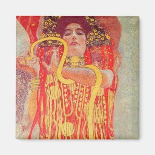 Gustav Klimt Red Woman Guld Snake Painting Magnet