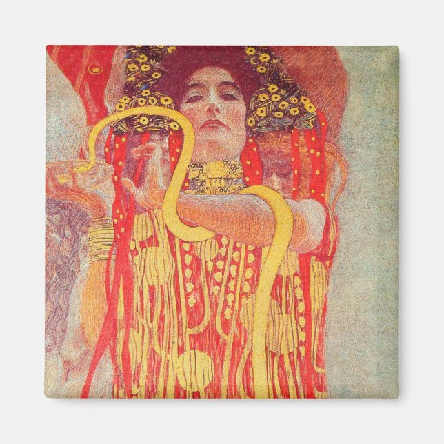 Gustav Klimt Red Woman Guld Snake Painting Magnet (Framsidan)