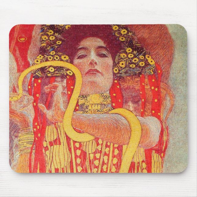 Gustav Klimt Red Woman Guld Snake Painting Musmatta (Framsidan)