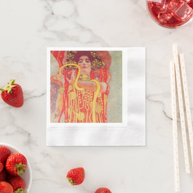 Gustav Klimt Red Woman Guld Snake Painting Pappersservett (Insitu)