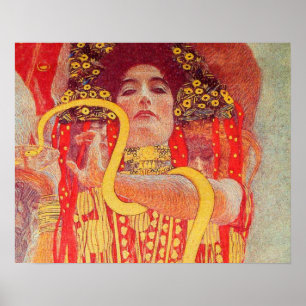 Gustav Klimt Red Woman Guld Snake Painting Poster