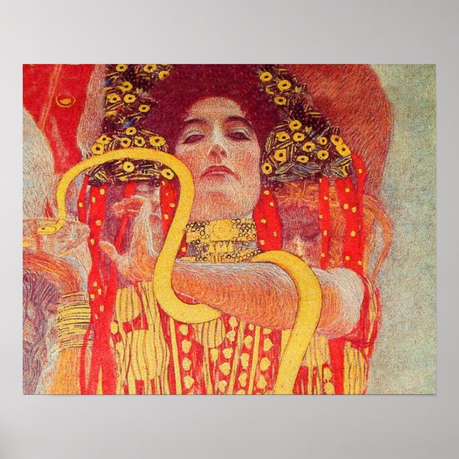 Gustav Klimt Red Woman Guld Snake Painting Poster (Framsidan)