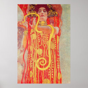 Gustav Klimt Red Woman Guld Snake Painting Poster