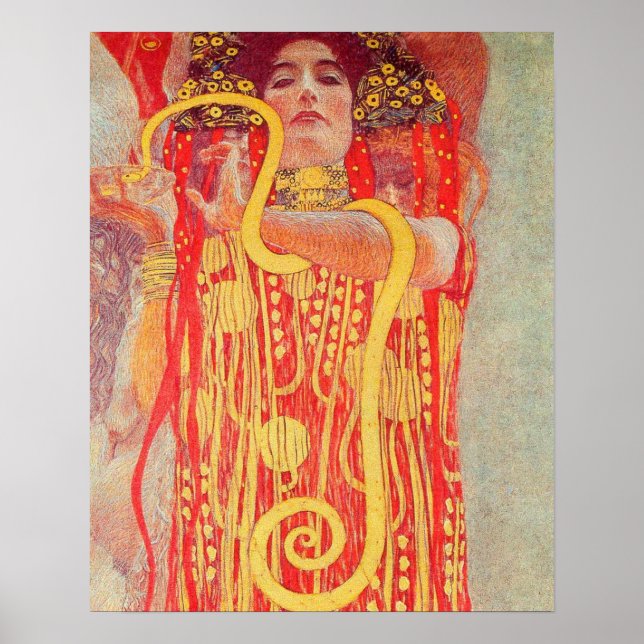 Gustav Klimt Red Woman Guld Snake Painting Poster (Framsidan)