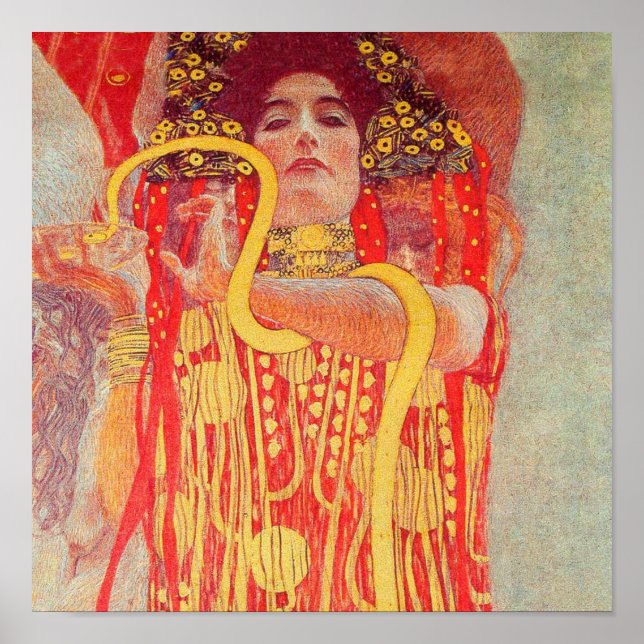 Gustav Klimt Red Woman Guld Snake Painting Poster (Framsidan)