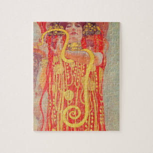 Gustav Klimt Red Woman Guld Snake Painting Pussel