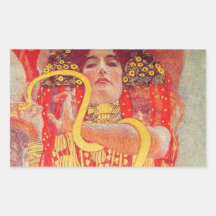 Gustav Klimt Red Woman Guld Snake Painting Rektangulärt Klistermärke