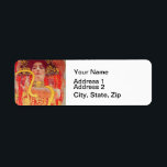 Gustav Klimt Red Woman Guld Snake Painting Returadress Etikett<br><div class="desc">Gustav Klimt Red Woman Guld Snake Art nouveau Painting - Gustav Klimt var en österrikisk symbolmålare och medlem av Wienrörelsen Secession. Han använde guld i sitt vackra arbete med art nouveau kvinnor och dekorativa konst. Klimtmålningen kallades "Medicine" eller Hygieia. Gustav Klimt-målningen är av en art nouveau kvinna i en lång...</div>