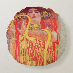 Gustav Klimt Red Woman Guld Snake Painting Rund Kudde