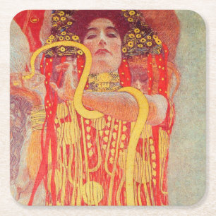 Gustav Klimt Red Woman Guld Snake Painting Underlägg Papper Kvadrat