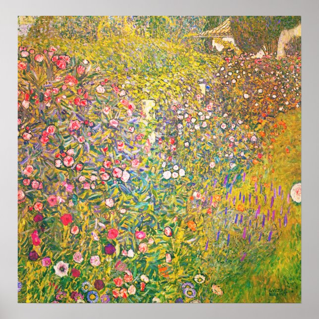 Gustav Klimt Rosa Flowers Poster (Framsidan)