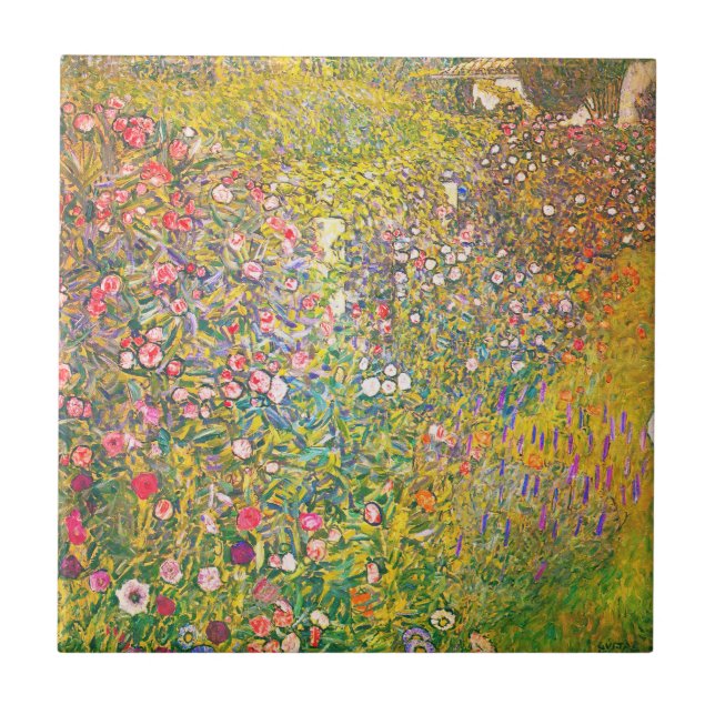 Gustav Klimt Rosa Flowers Tile Kakelplatta (Framsidan)