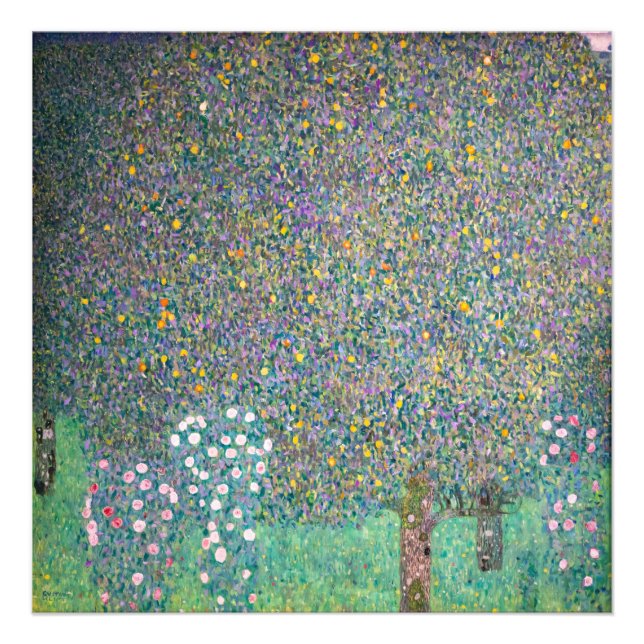 Gustav Klimt - Rosebuskar under Träd Fototryck (Framsidan)