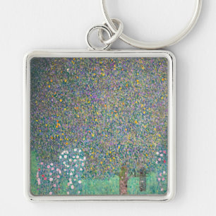 Gustav Klimt - Rosebuskar under Träd Fyrkantig Silverfärgad Nyckelring