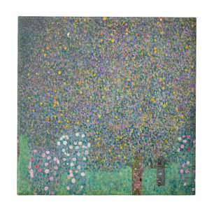 Gustav Klimt - Rosebuskar under Träd Kakelplatta