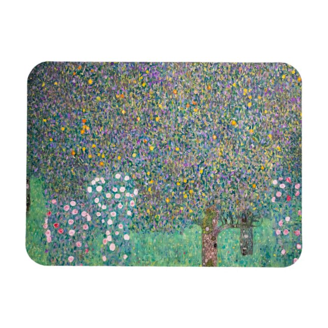Gustav Klimt - Rosebuskar under Träd Magnet (Horisontell)