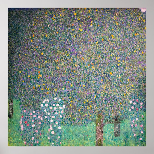 Gustav Klimt - Rosebuskar under Träd Poster (Framsidan)