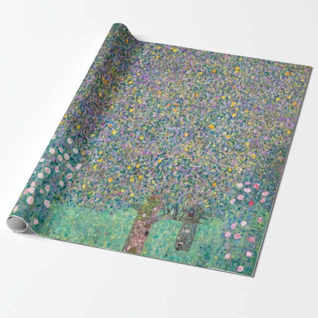 Gustav Klimt - Rosebuskar under Träd Presentpapper (Utrullad)
