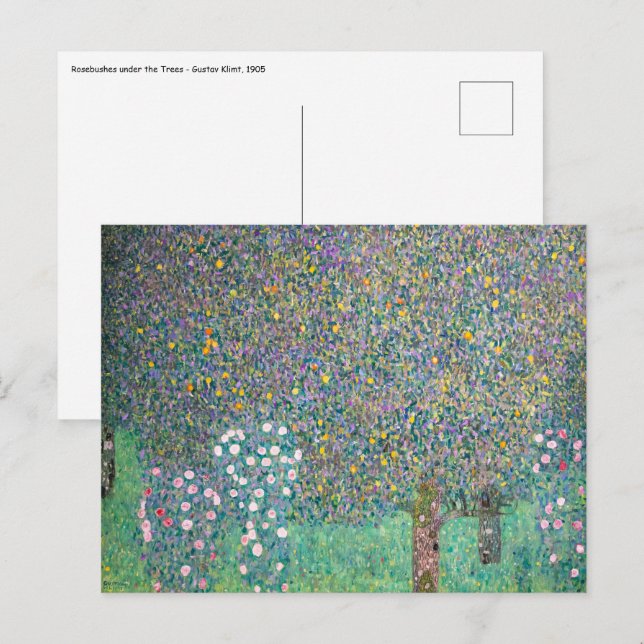 Gustav Klimt - Rosebuskar under Träd Vykort (Fram/baksida)