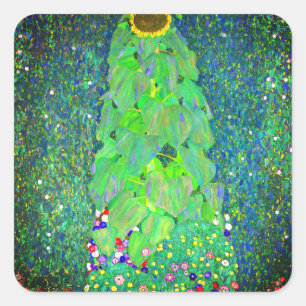 Gustav Klimt Solros Fyrkantigt Klistermärke
